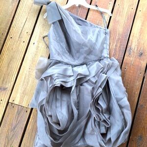 Vera Wang White Label Smoke Gray Organza One Shoulder Mini Dress